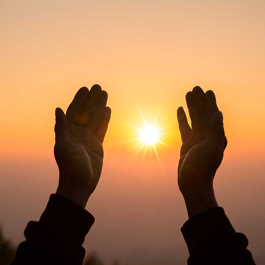 Silhouette of christian man hand praying, spirituality and religion, man praying to god. Christianity concept.